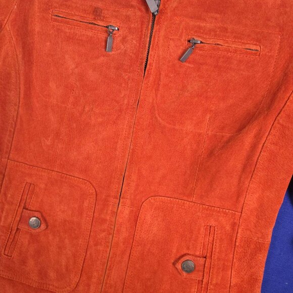 Ruff Hewn women's 100% Genuine Suede Leather Jacket Rust Orange size Small - Picture 2 of 8